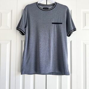 Denim & Flower Shirt Men's Size L Navy Blue Crew Neck Short Sleeve Top